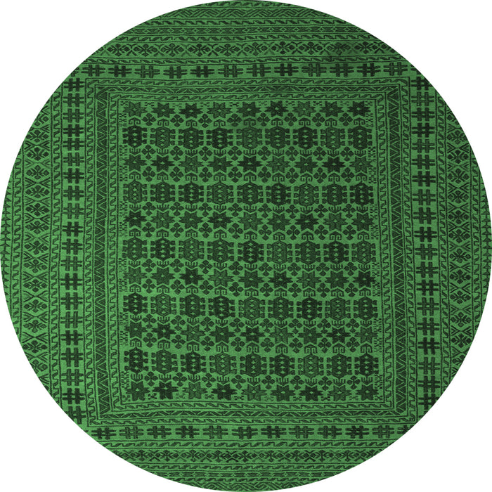 Round Machine Washable Southwestern Emerald Green Country Area Rugs, wshtr2515emgrn