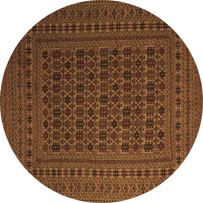 Round Machine Washable Southwestern Brown Country Rug, wshtr2515brn