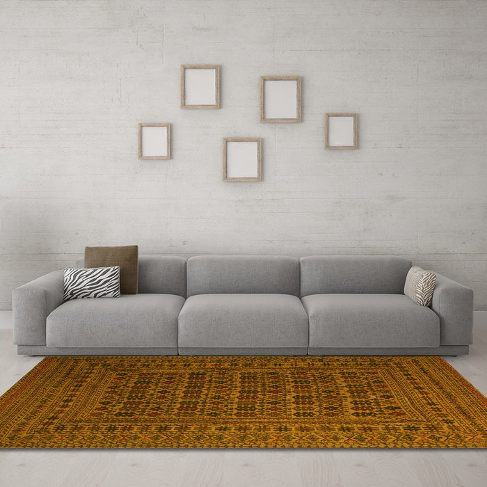 Machine Washable Southwestern Yellow Country Rug in a Living Room, wshtr2515yw