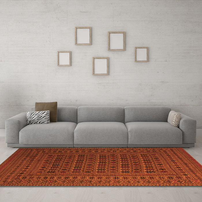 Machine Washable Southwestern Orange Country Area Rugs in a Living Room, wshtr2515org