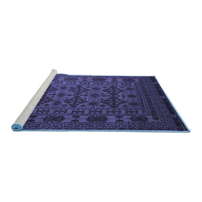 Sideview of Machine Washable Persian Blue Traditional Rug, wshtr2516blu