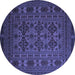 Round Machine Washable Persian Blue Traditional Rug, wshtr2516blu