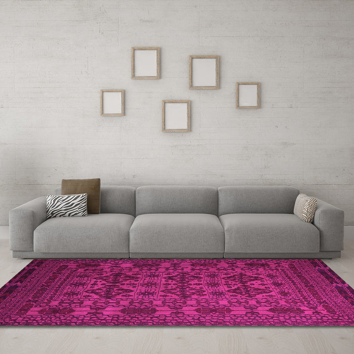 Machine Washable Persian Pink Traditional Rug in a Living Room, wshtr2516pnk