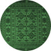 Round Machine Washable Persian Emerald Green Traditional Area Rugs, wshtr2516emgrn