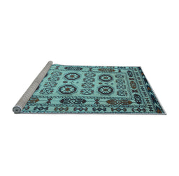 Sideview of Machine Washable Southwestern Light Blue Country Rug, wshtr2517lblu