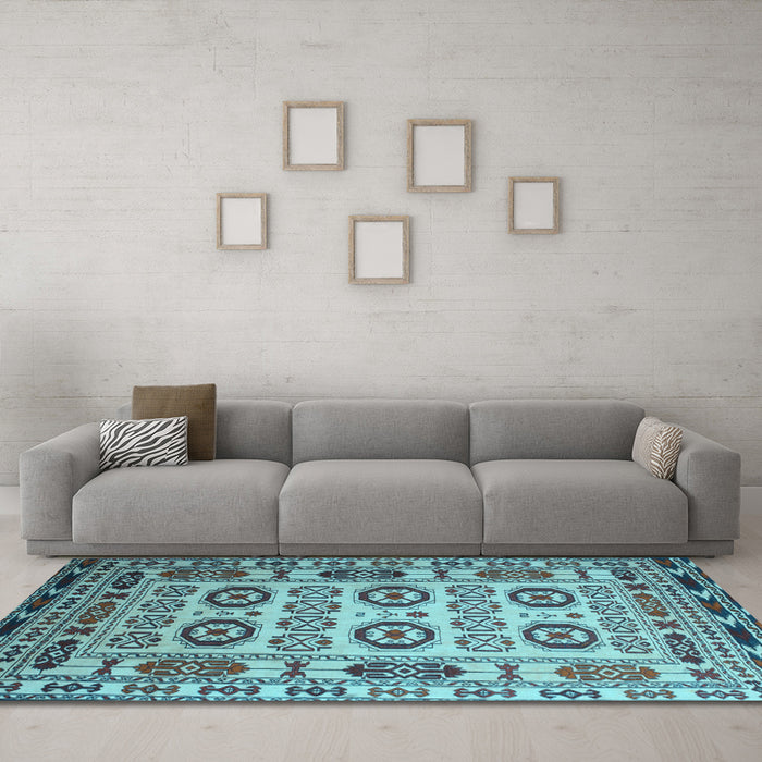 Machine Washable Southwestern Light Blue Country Rug in a Living Room, wshtr2517lblu