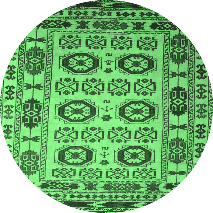 Round Southwestern Emerald Green Country Rug, tr2517emgrn