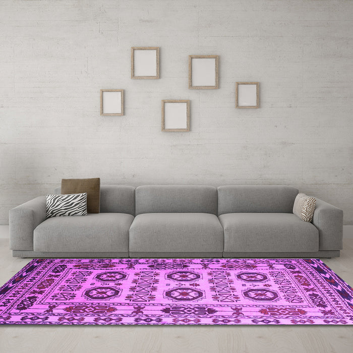 Machine Washable Southwestern Purple Country Area Rugs in a Living Room, wshtr2517pur