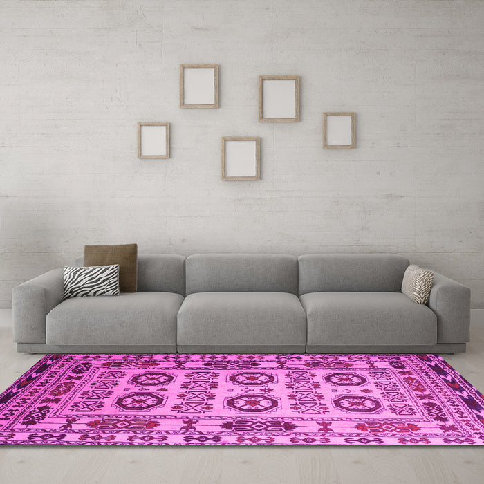 Machine Washable Southwestern Pink Country Rug in a Living Room, wshtr2517pnk