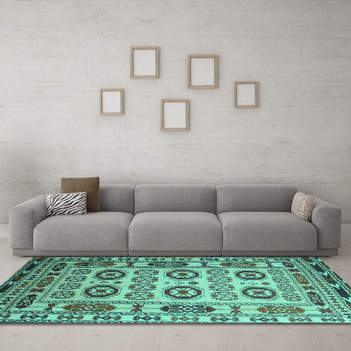 Machine Washable Southwestern Turquoise Country Area Rugs in a Living Room,, wshtr2517turq