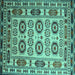 Square Machine Washable Southwestern Turquoise Country Area Rugs, wshtr2517turq