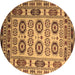 Round Machine Washable Southwestern Brown Country Rug, wshtr2517brn