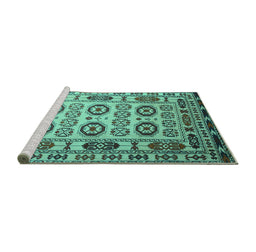 Sideview of Machine Washable Southwestern Turquoise Country Area Rugs, wshtr2517turq