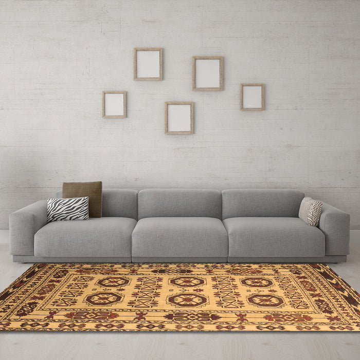 Machine Washable Southwestern Brown Country Rug in a Living Room,, wshtr2517brn