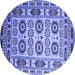 Round Machine Washable Southwestern Blue Country Rug, wshtr2517blu