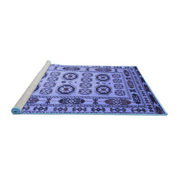 Sideview of Machine Washable Southwestern Blue Country Rug, wshtr2517blu