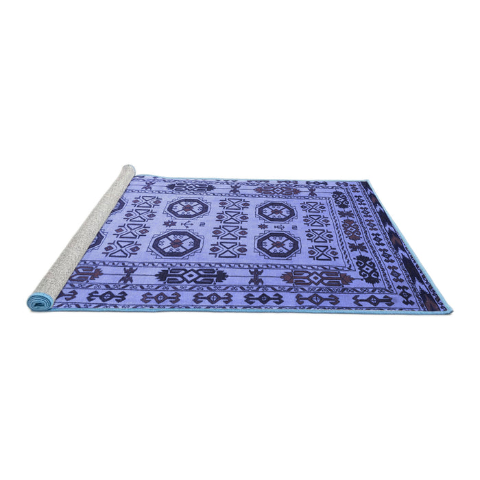 Sideview of Machine Washable Southwestern Blue Country Rug, wshtr2517blu