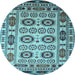 Round Southwestern Light Blue Country Rug, tr2517lblu