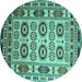 Round Machine Washable Southwestern Turquoise Country Area Rugs, wshtr2517turq