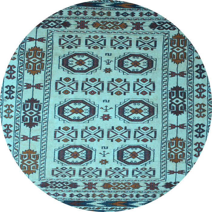 Round Machine Washable Southwestern Light Blue Country Rug, wshtr2517lblu