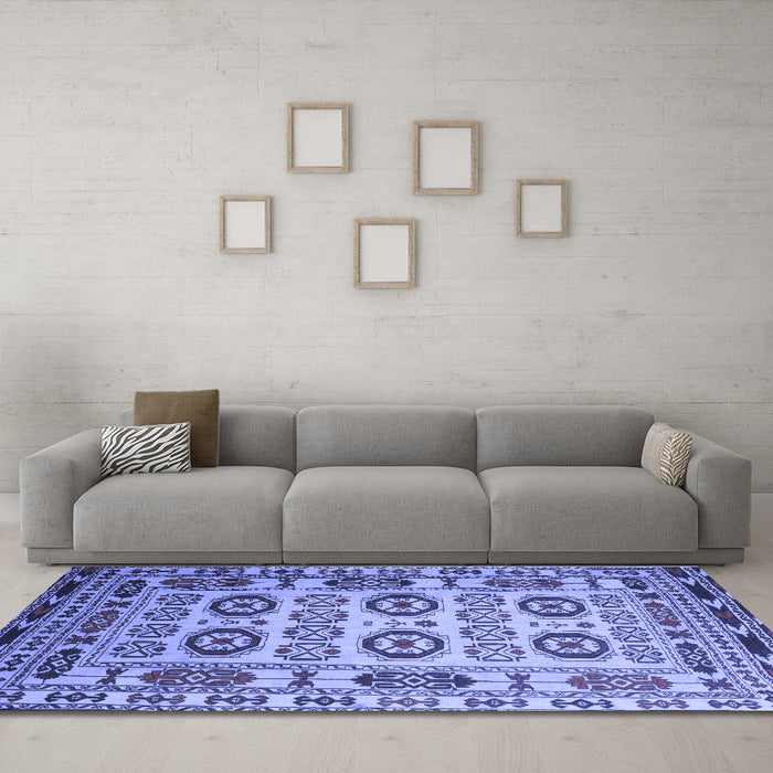 Machine Washable Southwestern Blue Country Rug in a Living Room, wshtr2517blu