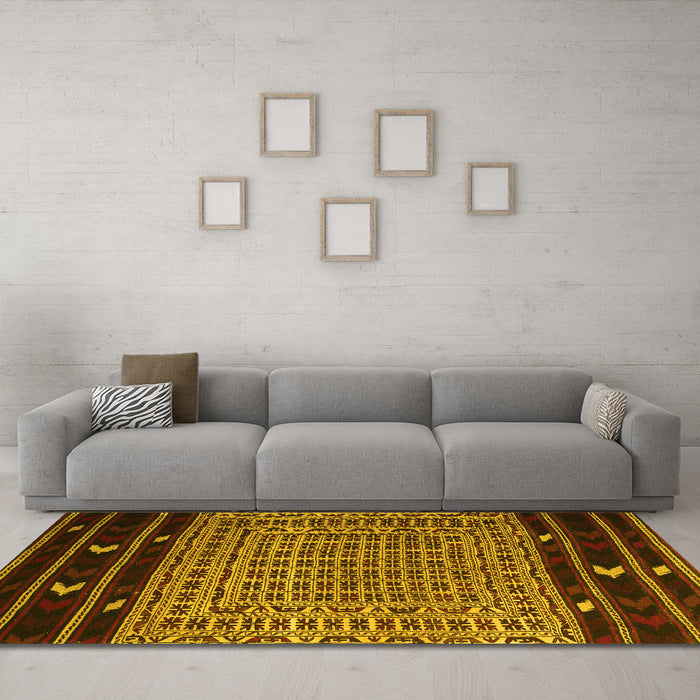 Machine Washable Southwestern Yellow Country Rug in a Living Room, wshtr2518yw
