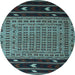 Round Machine Washable Southwestern Light Blue Country Rug, wshtr2518lblu