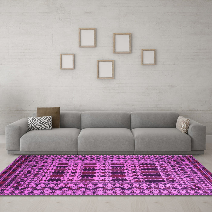 Machine Washable Southwestern Purple Country Area Rugs in a Living Room, wshtr2519pur