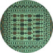 Round Machine Washable Southwestern Turquoise Country Area Rugs, wshtr2519turq