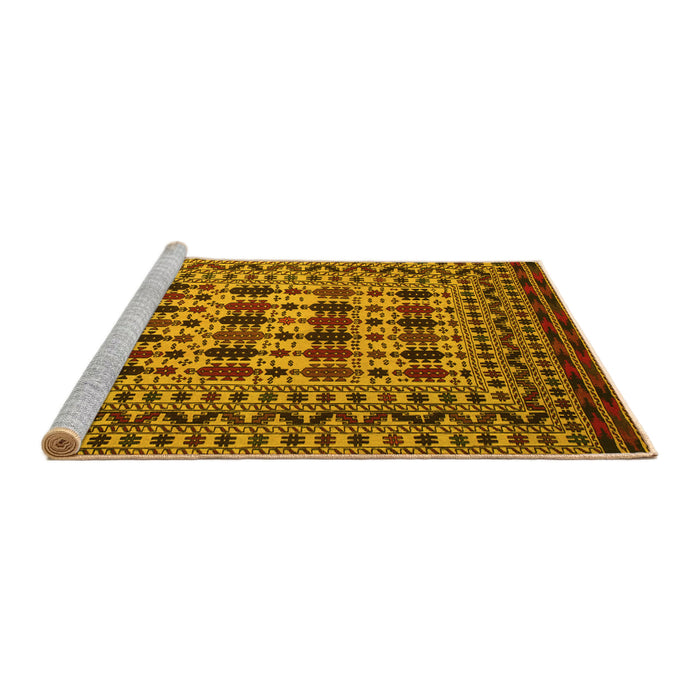 Sideview of Machine Washable Southwestern Yellow Country Rug, wshtr2519yw