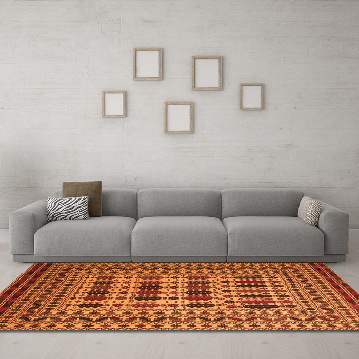 Machine Washable Southwestern Orange Country Area Rugs in a Living Room, wshtr2519org