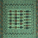 Square Machine Washable Southwestern Turquoise Country Area Rugs, wshtr2519turq