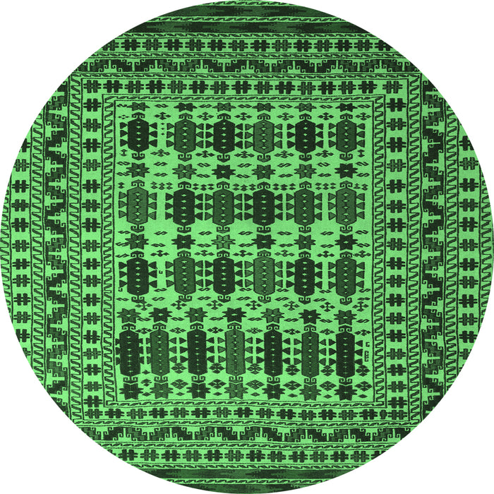 Round Southwestern Emerald Green Country Rug, tr2519emgrn