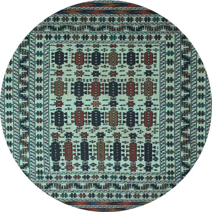 Round Machine Washable Southwestern Light Blue Country Rug, wshtr2519lblu