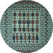 Round Machine Washable Southwestern Light Blue Country Rug, wshtr2519lblu