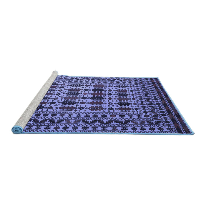 Sideview of Machine Washable Southwestern Blue Country Rug, wshtr2519blu