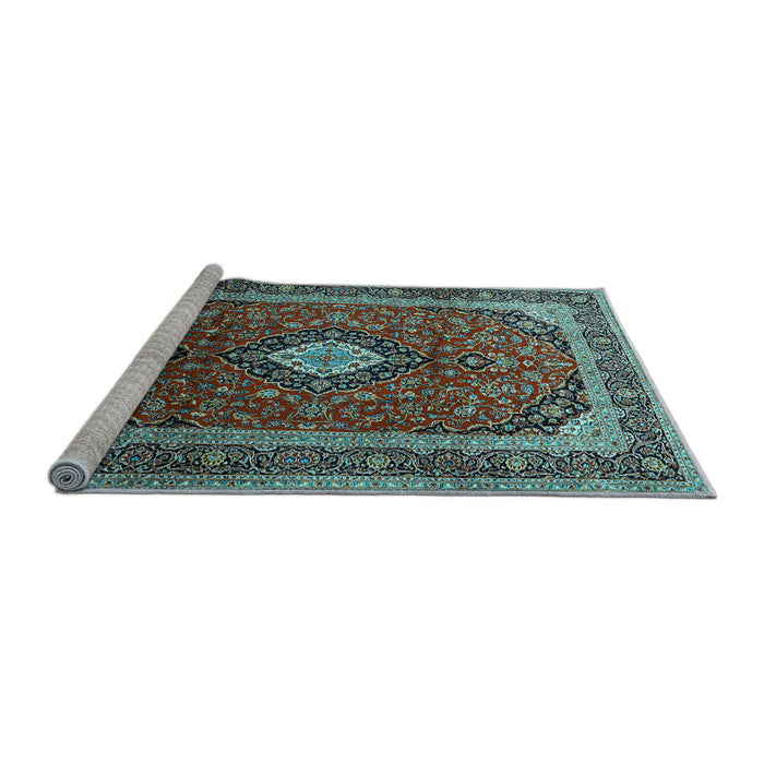 Sideview of Machine Washable Medallion Light Blue Traditional Rug, wshtr251lblu