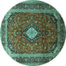 Round Medallion Turquoise Traditional Rug, tr251turq