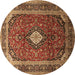 Round Machine Washable Medallion Brown Traditional Rug, wshtr251brn