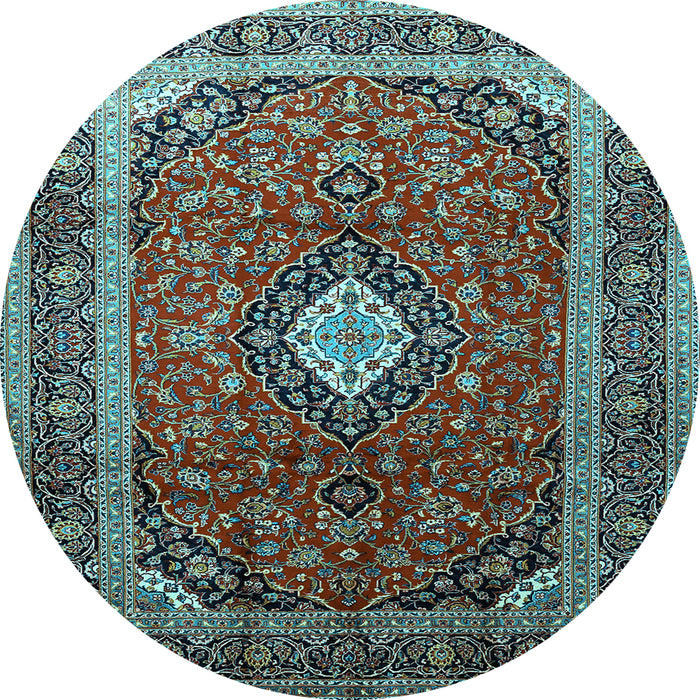 Round Medallion Light Blue Traditional Rug, tr251lblu