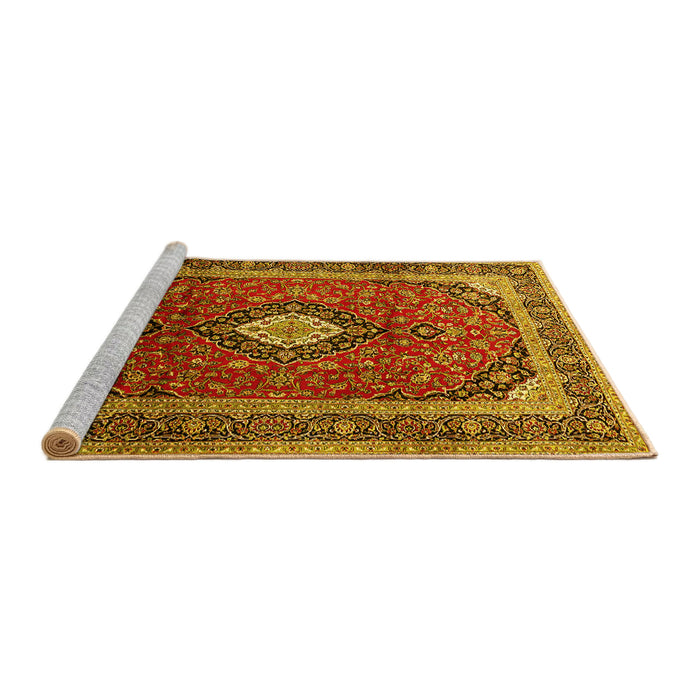 Sideview of Machine Washable Medallion Yellow Traditional Rug, wshtr251yw