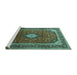 Sideview of Machine Washable Medallion Turquoise Traditional Area Rugs, wshtr251turq