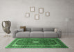 Machine Washable Medallion Emerald Green Traditional Area Rugs in a Living Room,, wshtr251emgrn