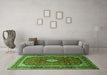 Machine Washable Medallion Green Traditional Area Rugs in a Living Room,, wshtr251grn