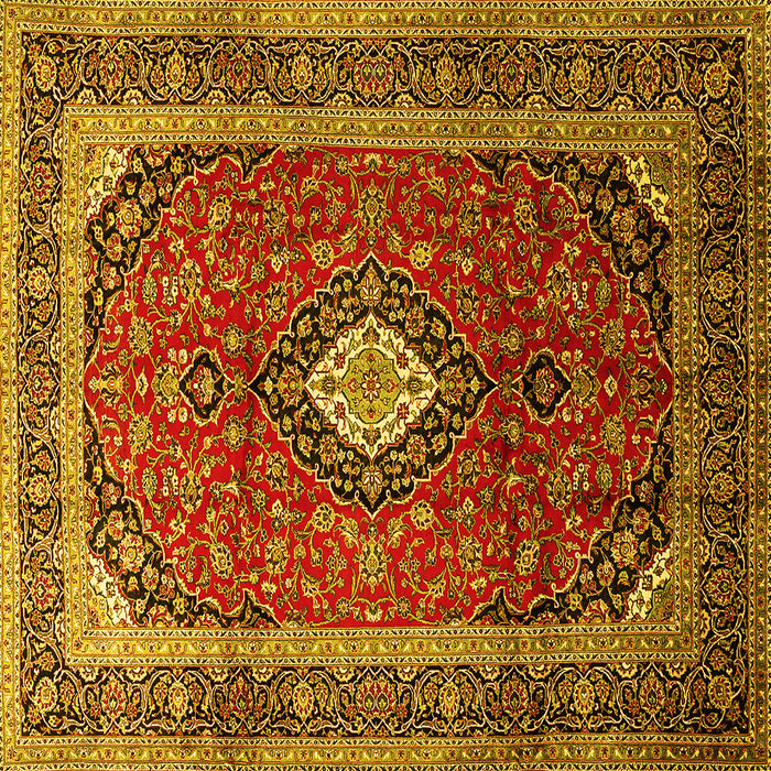 Square Machine Washable Medallion Yellow Traditional Rug, wshtr251yw