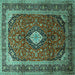 Square Medallion Turquoise Traditional Rug, tr251turq