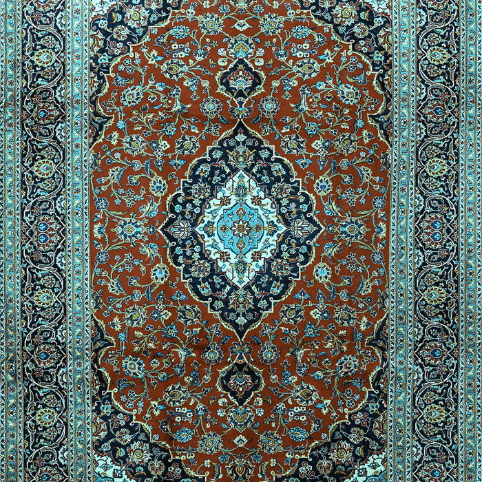 Machine Washable Medallion Light Blue Traditional Rug, wshtr251lblu