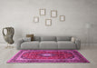 Machine Washable Medallion Pink Traditional Rug in a Living Room, wshtr251pnk