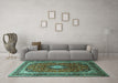 Machine Washable Medallion Turquoise Traditional Area Rugs in a Living Room,, wshtr251turq