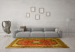 Machine Washable Medallion Yellow Traditional Rug in a Living Room, wshtr251yw